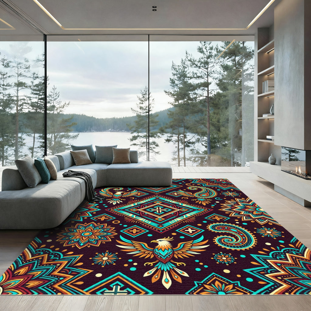 Vibrant Phoenix Paisley Geometric Rug