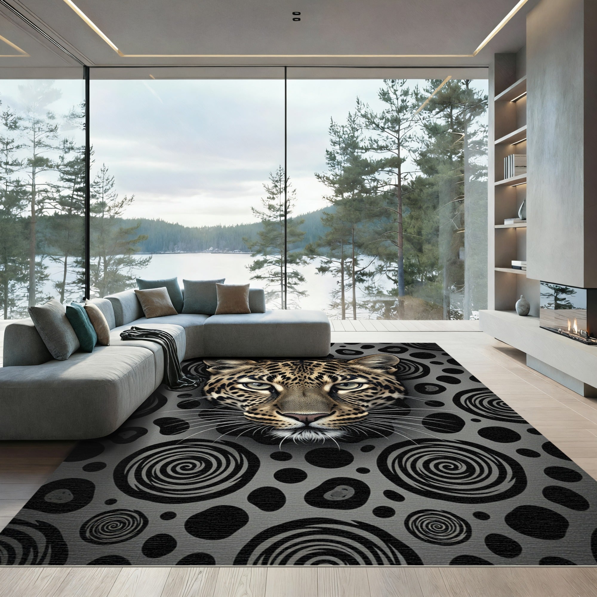 Fierce Leopard Face Swirls Rug