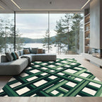 Modern Emerald Green Intersecting Grid Rug