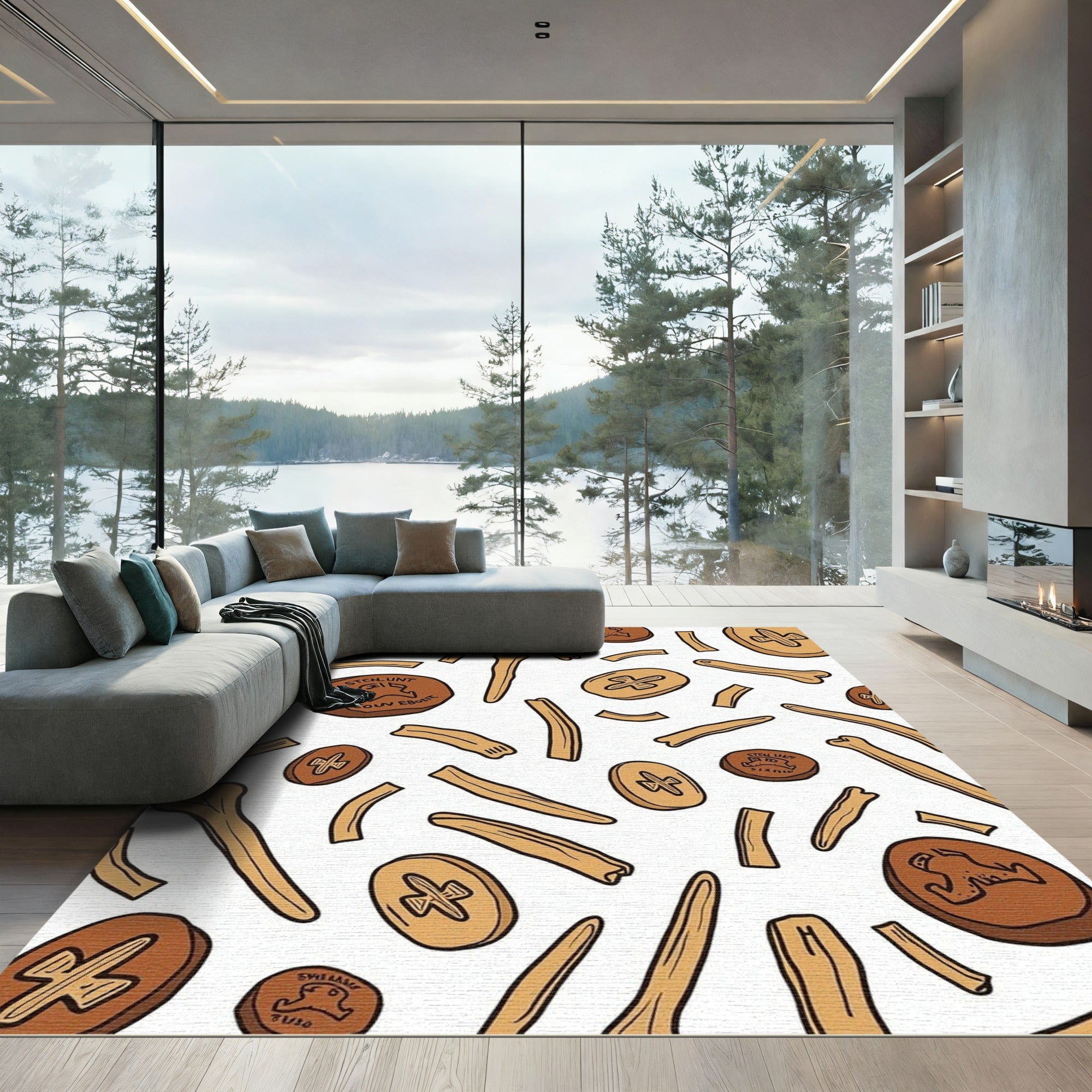 Brown Bone Biscuit Funnel Medallion Rug