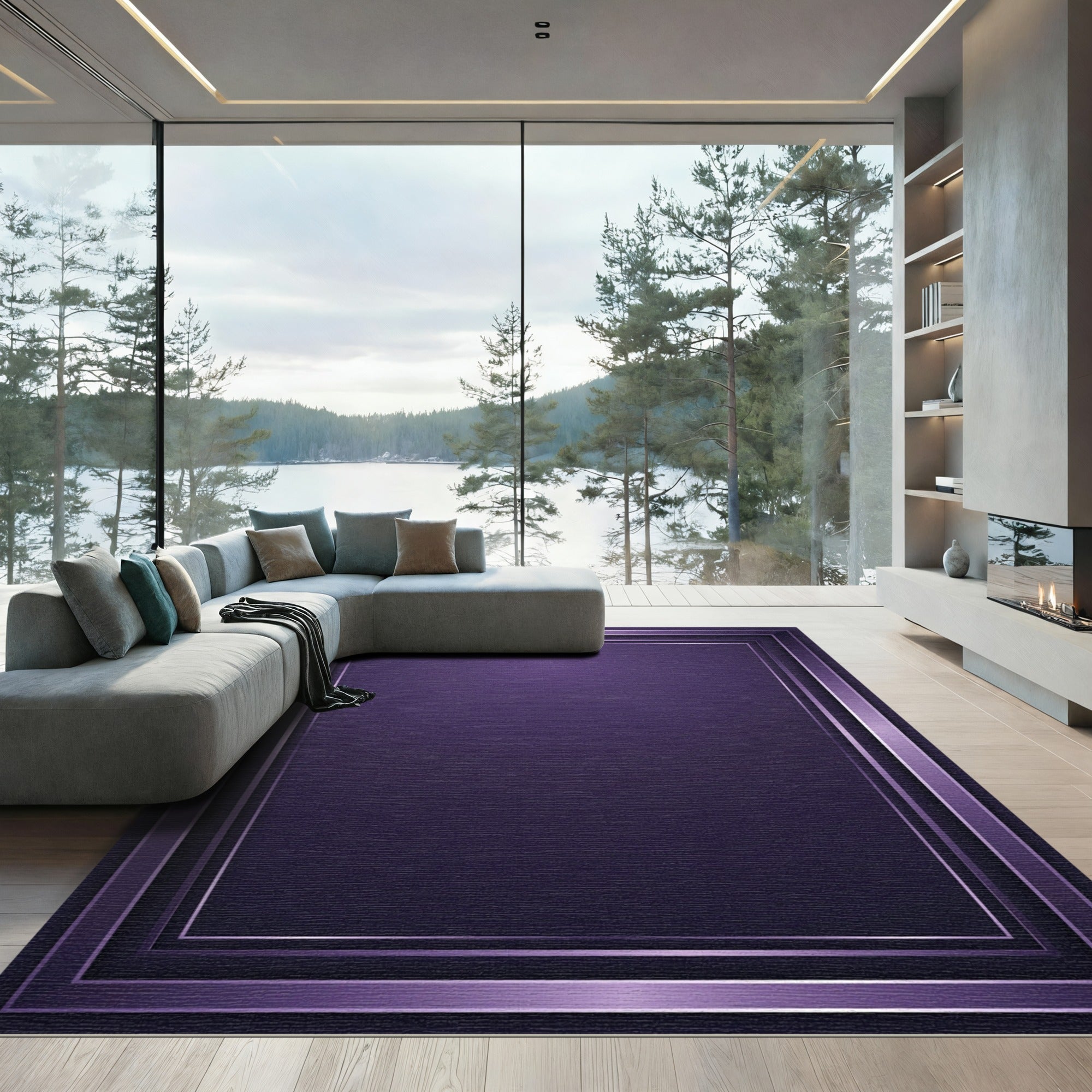 Deep Purple Layered Rectangle Rug