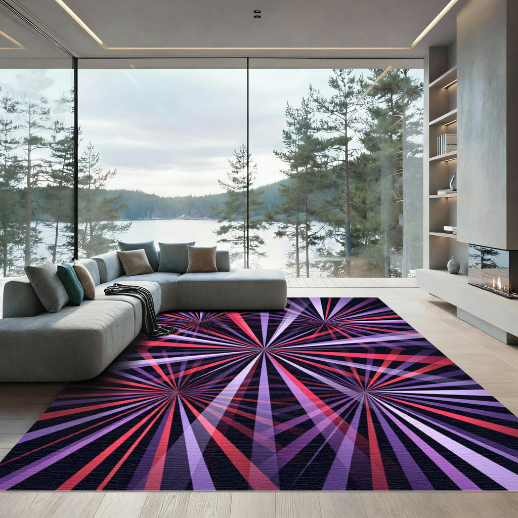 Radiant Violet Red Concentric Starburst Rug