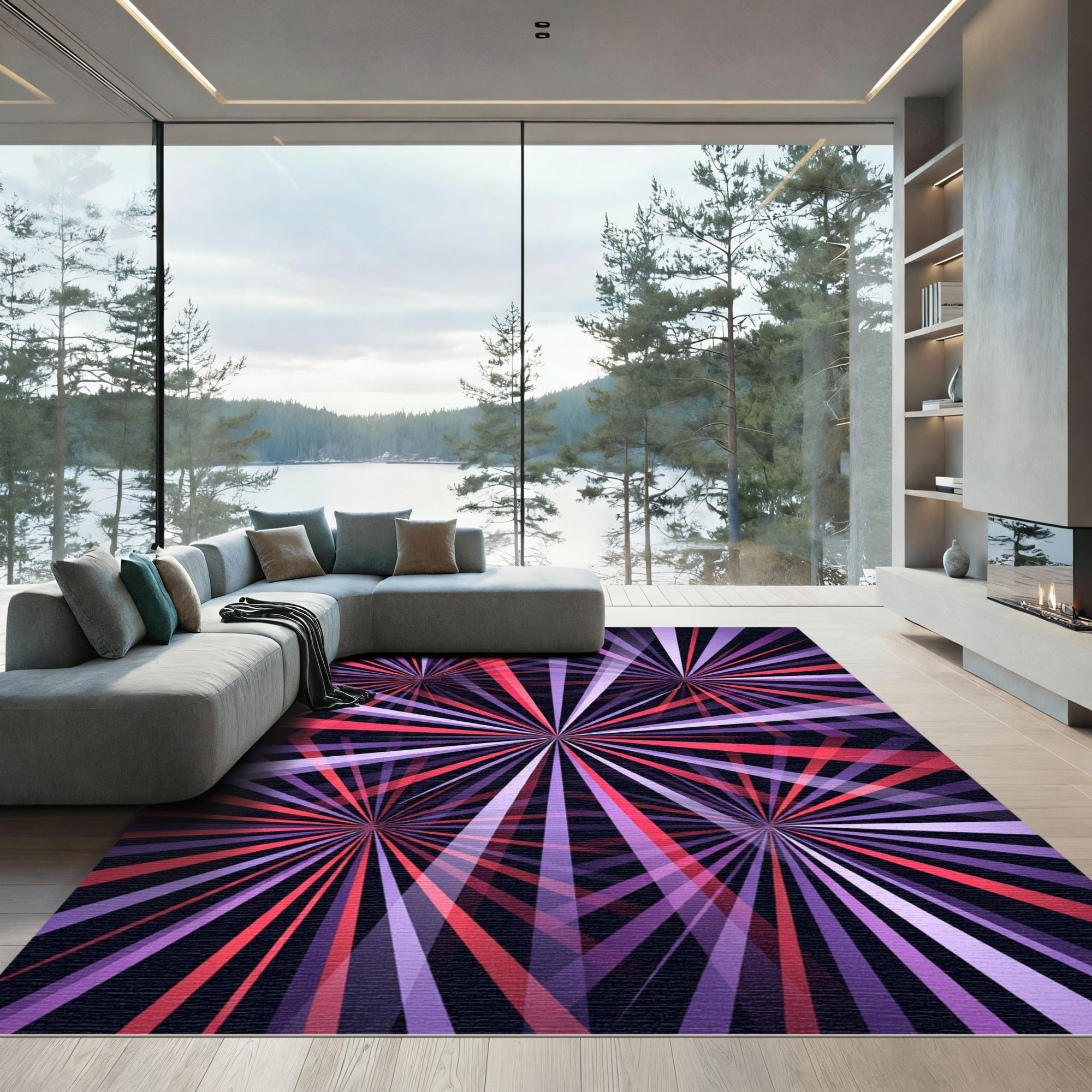 Radiant Violet Red Concentric Starburst Rug