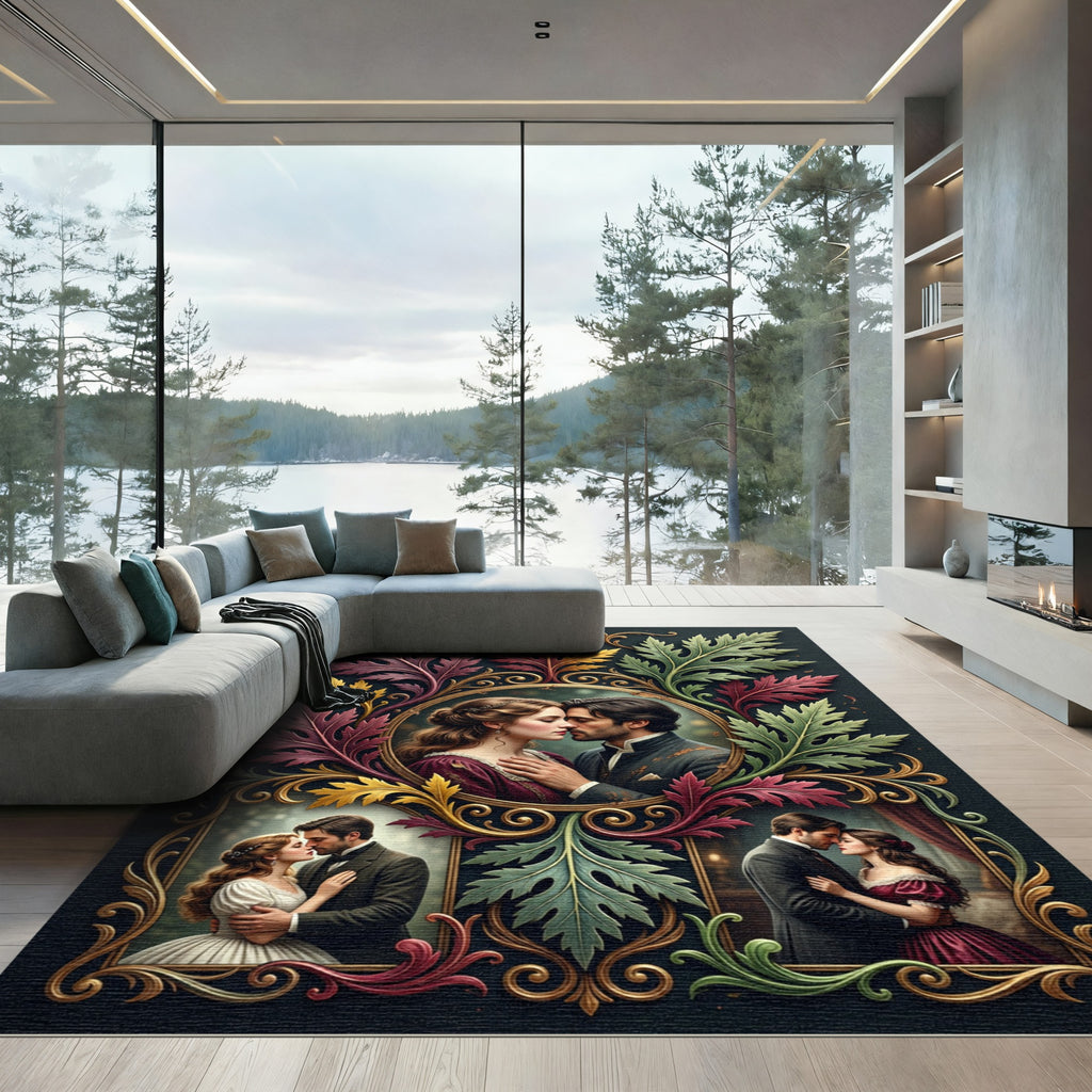 Victorian Couple Romantic Leaf Surround Rug