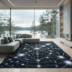 Celestial Silver Starry Midnight Grid Rug