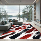 Bold Crimson and Charcoal Abstract Brushstroke Rug