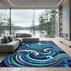 Deep Blue Mosaic Ocean Wave Tiles Rug