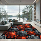 Red Black Hexagonal Geometric Tessellation Rug