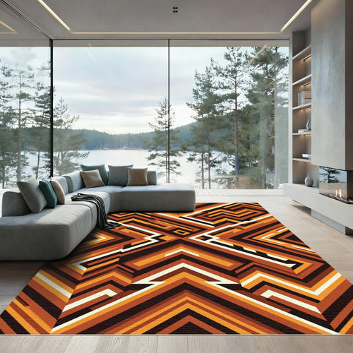 Abstract Amber Geometric Step Zigzag Rug