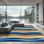 Abstract Blue and Sand Wavy Lines Rug