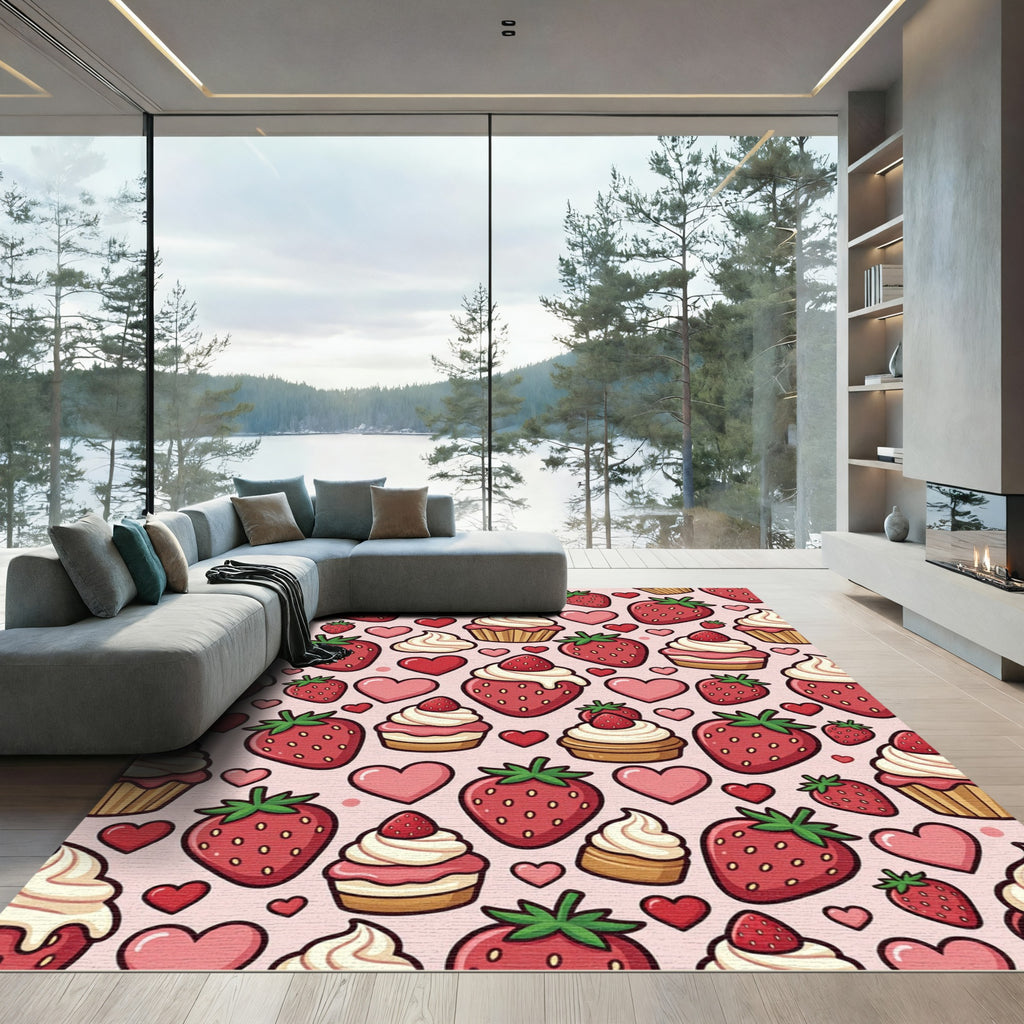 Sweet Strawberry Hearts Cupcake Pattern Rug