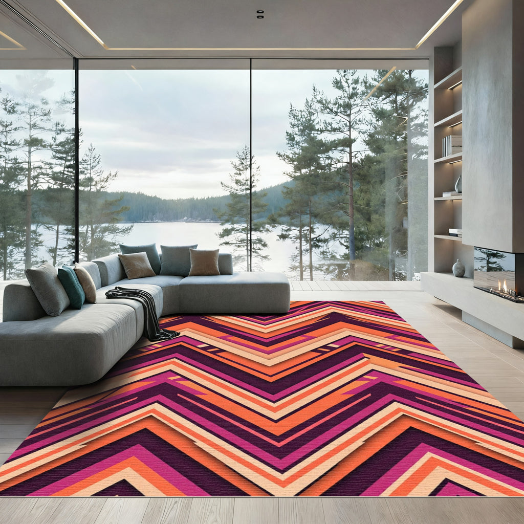 Bold Burgundy Orange Chevron Layers Rug