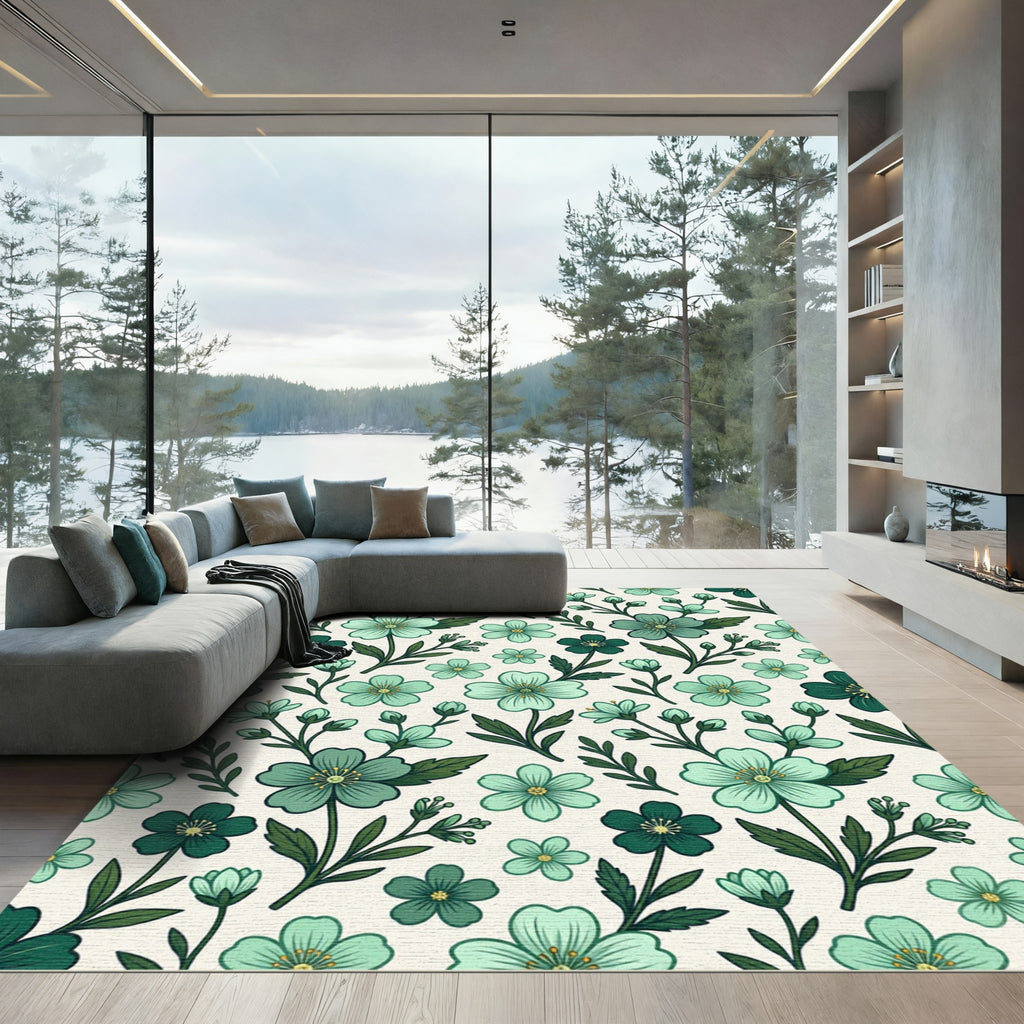 Teal Blossom Garden Pattern Rug
