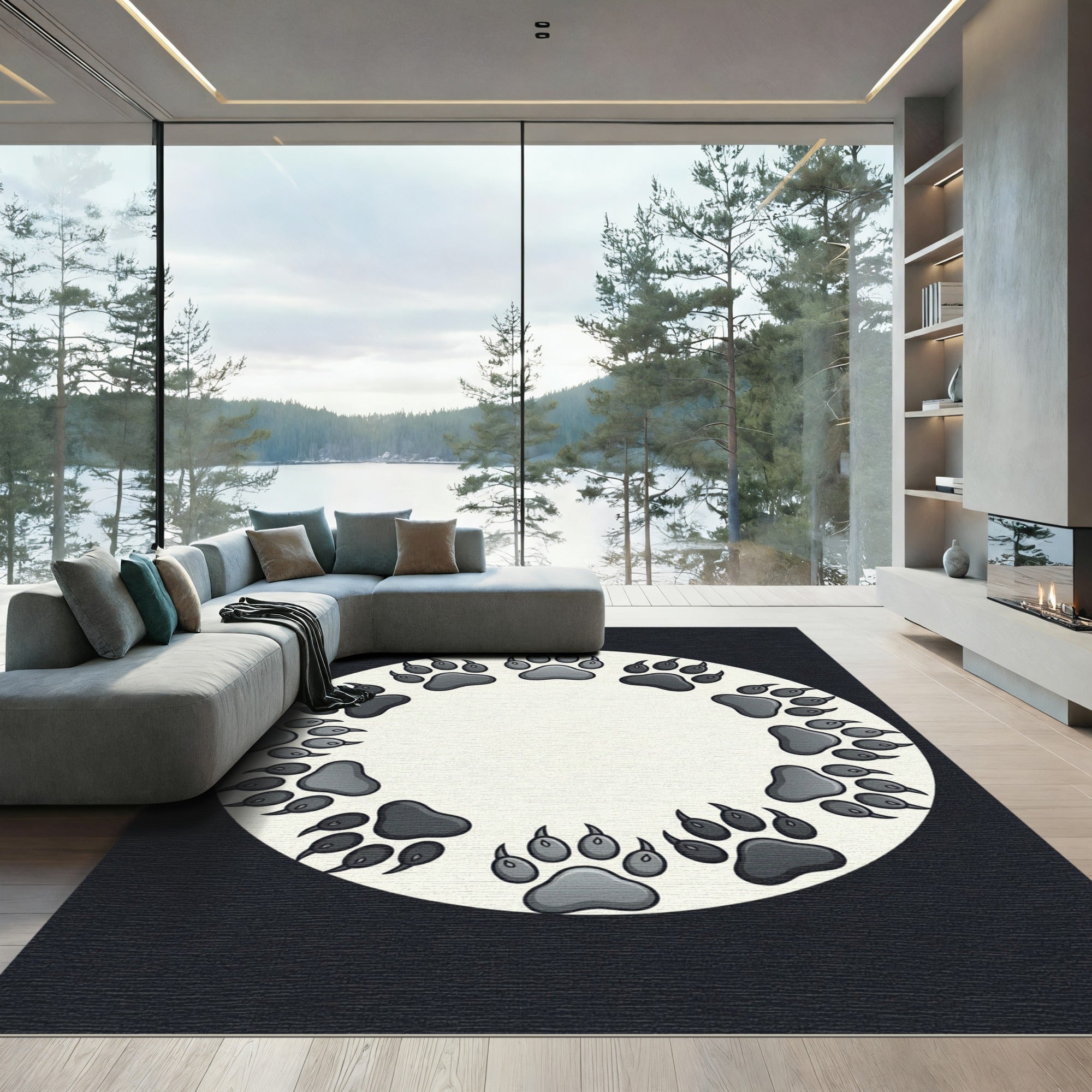 Circular Bear Paw Monochromatic Area Rug