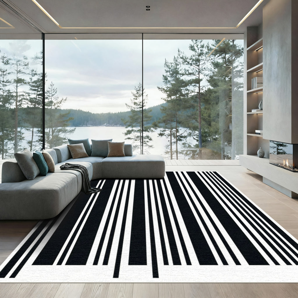Monochrome Vertical Bar Code Rug