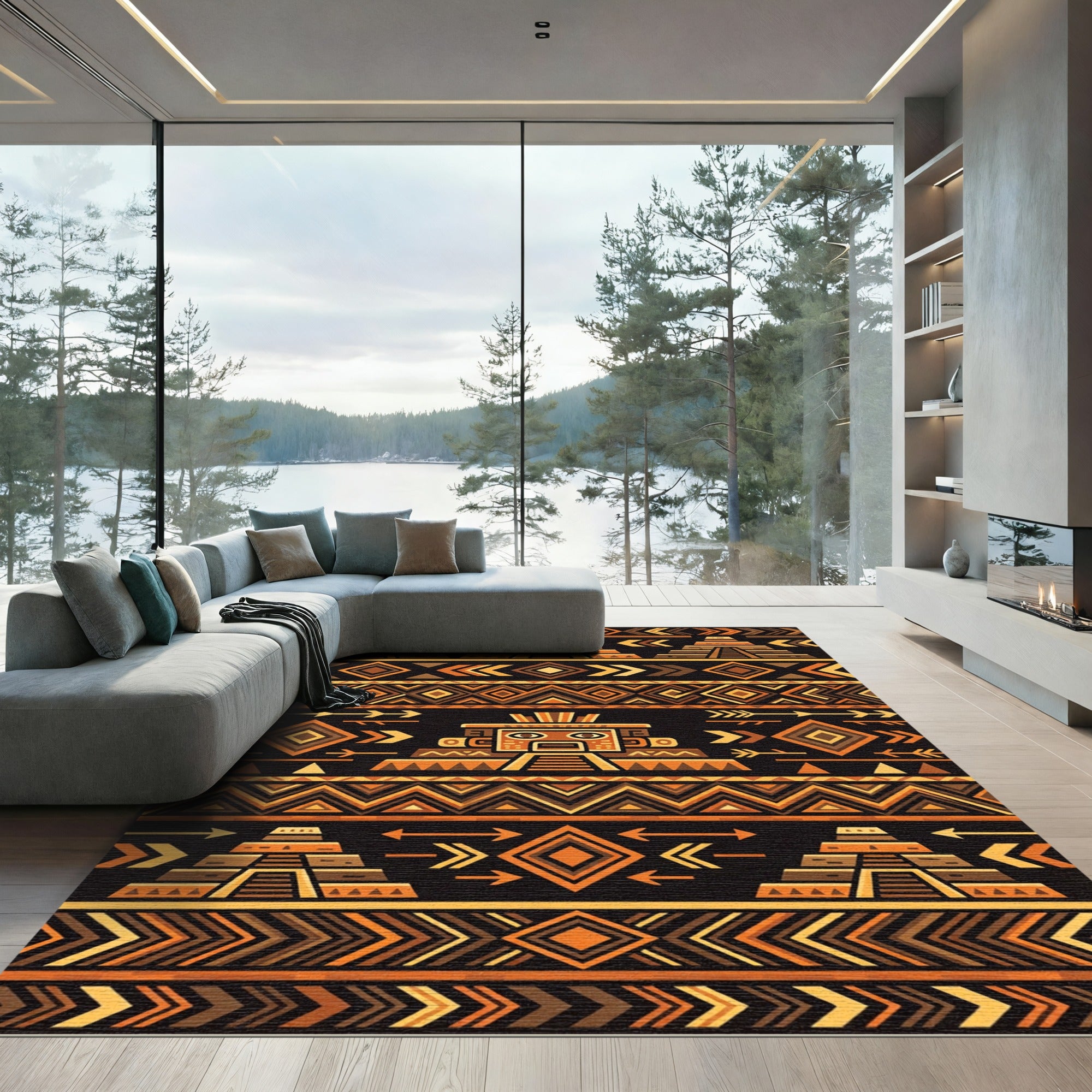 Aztec Tribal Geometric Earth Tones Rug