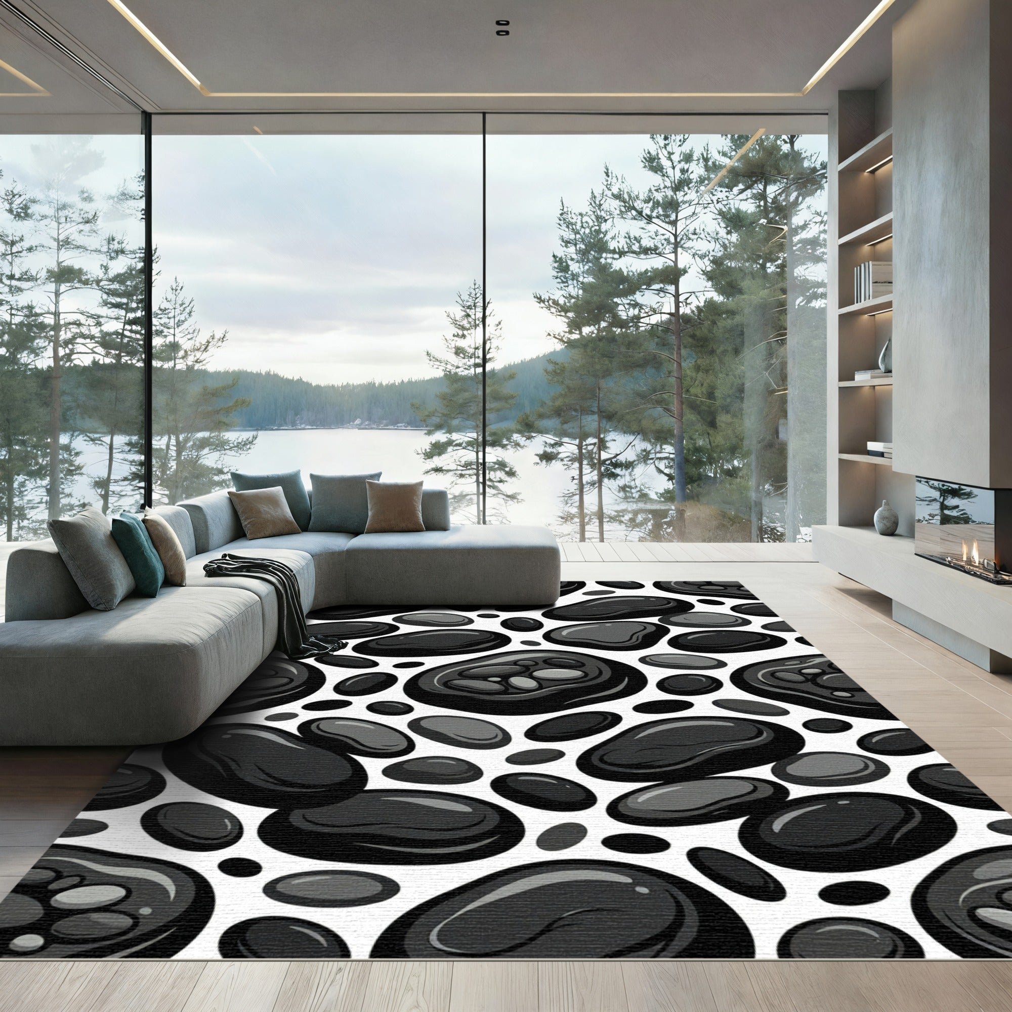 Smooth Black Pebble Scatter Rug
