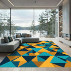 Abstract Teal Mustard Geometric Triangles Rug