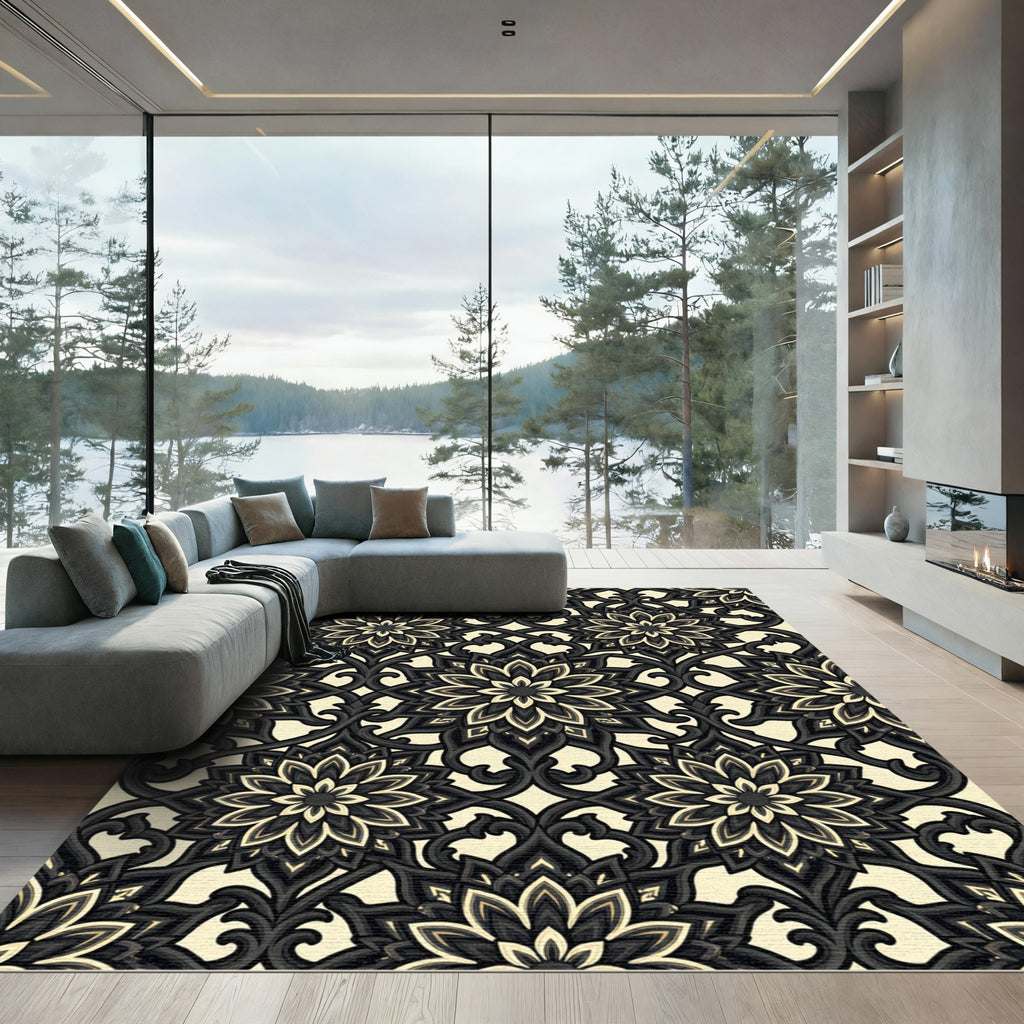 Dark Floral Filigree Medallion Rug
