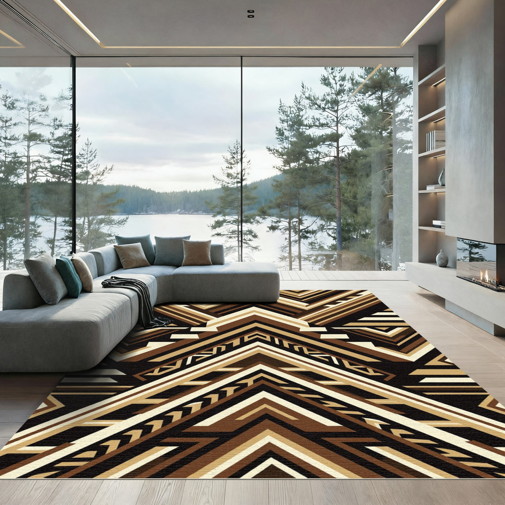 Geometric Earth Tone Chevron Abstract Art Rug