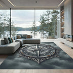 Antique Silver Celestial Compass Medallion Rug