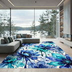 Abstract Indigo Floral Watercolor Wash Rug