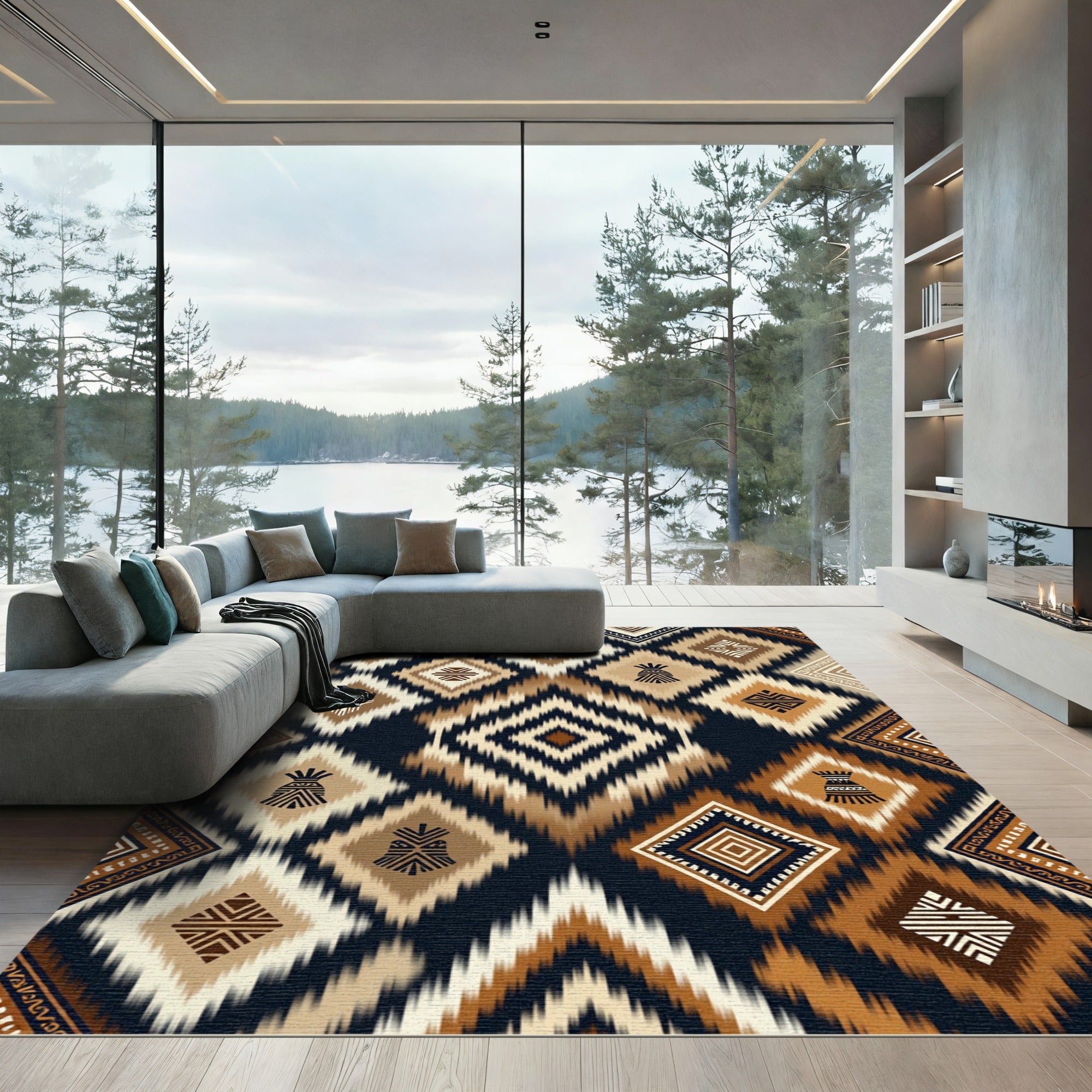 Earthy Diamond Tribal Ikat Rug