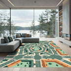Modern Geometric Urban City Block Grid Rug