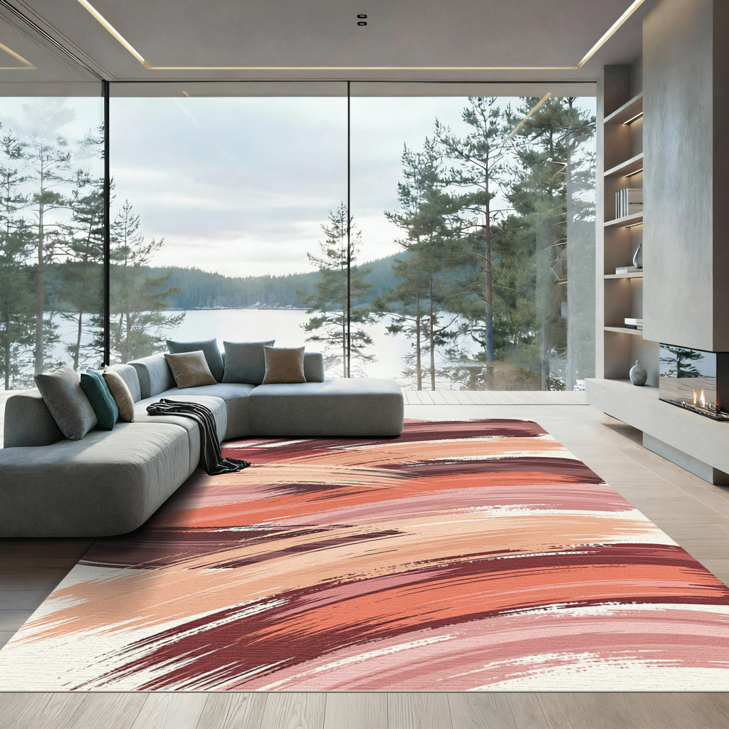 Abstract Terracotta Ochre Brushstroke Sweep Rug