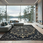 Ornate Charcoal Metallic Filigree Medallion Rug
