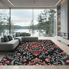 Elegant Coral Floral Damask Scroll Rug