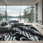 Black Flowing Drip Abstract Liquid Rug