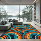 Retro Mid Century Teal Orange Arch Rug