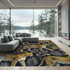 Gold Leopard on Dark Tropical Foliage Rug