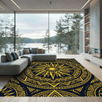 Golden Radiant Sunburst Geometric Mandala Rug