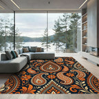 Rich Orange Paisley Floral Medallion Rug