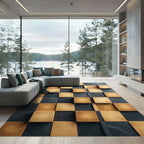 Checkerboard Gold Black Textured Squares Rug