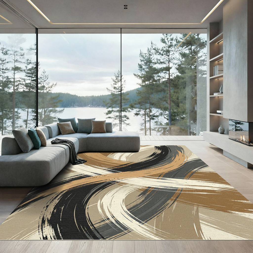 Earthy Tones Abstract Brushstroke Rug