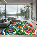 Vibrant Tropical Hibiscus Paisley Floral Rug