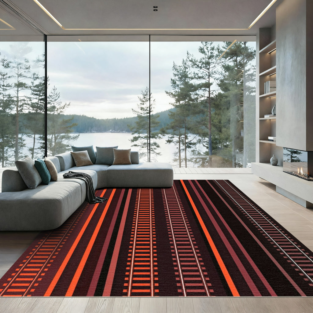 Warm Tones Abstract Railway Stripes Rug