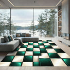 Emerald Cream Metallic Chessboard Rug