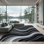 Monochrome Wave Layered Composition Rug