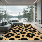 Black Fluffy Floral Beige Ochre Rug