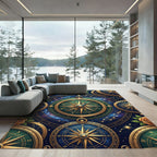 Celestial Golden Compass And Rose Mural Rug