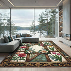 Vintage Ornate Floral Frame Garden Rug