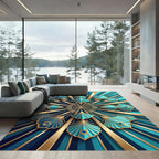 Art Deco Teal Gold Fan Radiance Rug