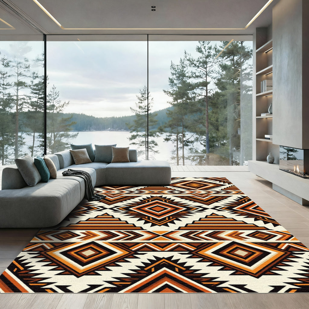 Earth Toned Geometric Diamond Sunburst Rug