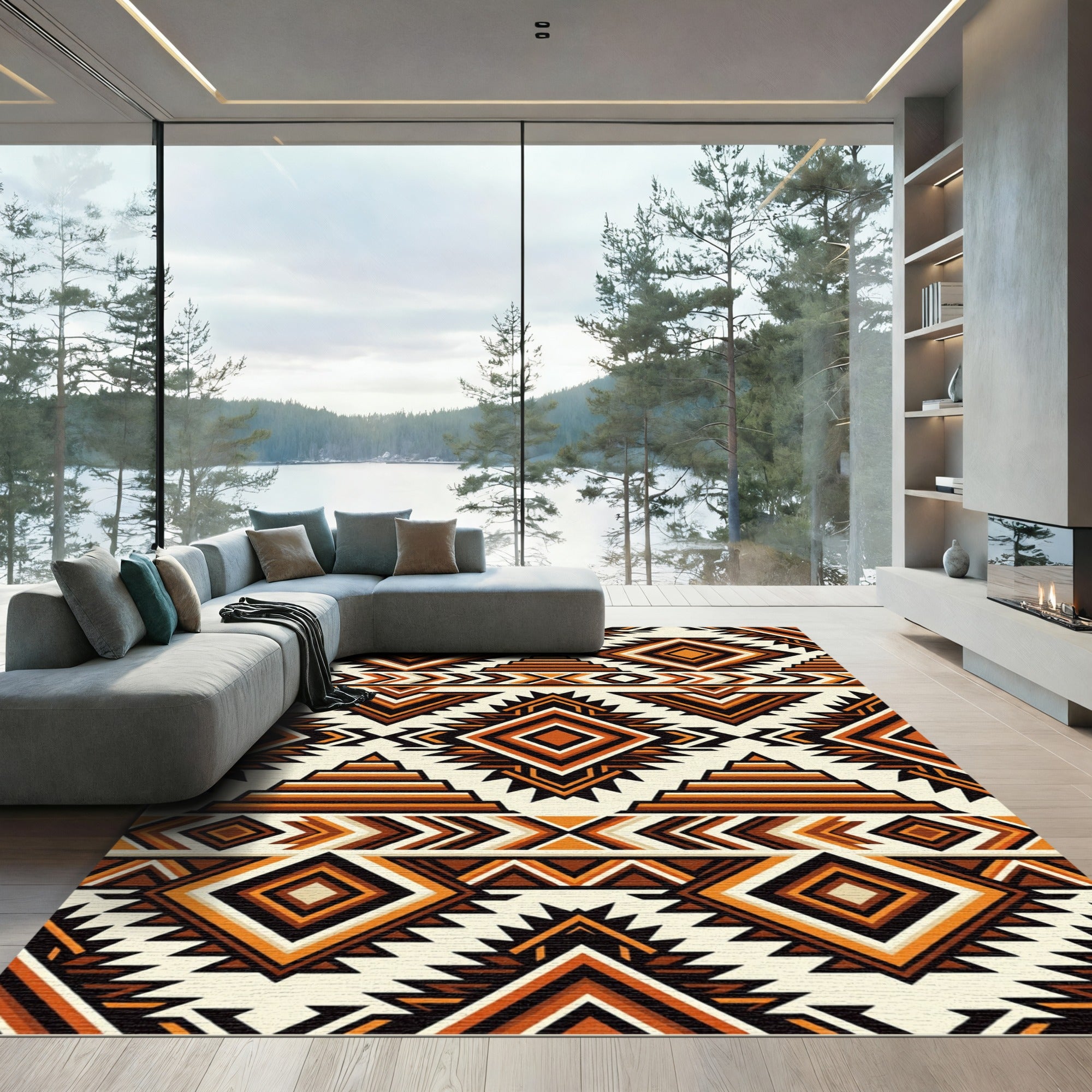 Earth Toned Geometric Diamond Sunburst Rug