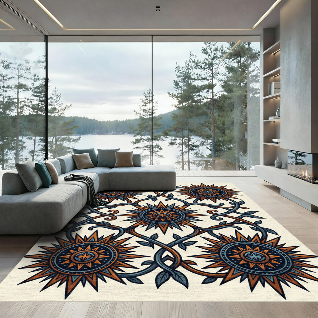 Ornate Sunburst Vine Medallion Rug
