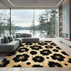 Black Spiky Floral Tan Sprayed Rug
